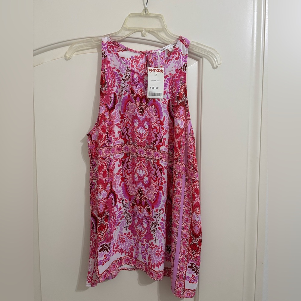 Violet & Claire Pink and Red Paisley Tank Top